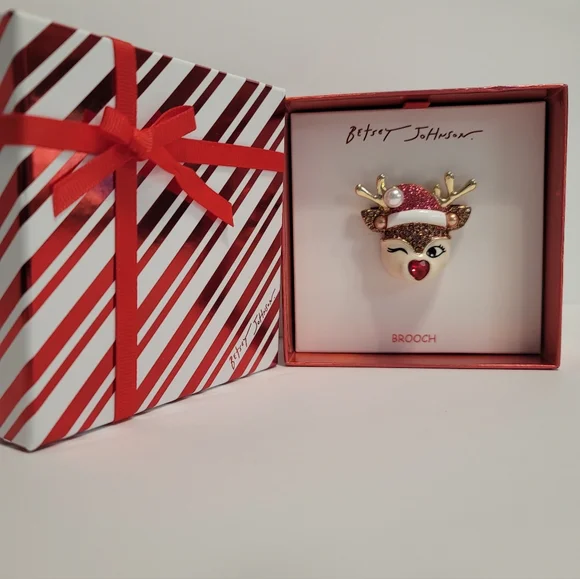 Betsey Johnson Christmas Reindeer Brooch Holiday Jewelry - Picture 3 of 6